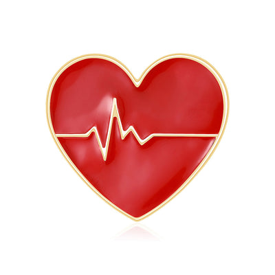 Front view of red heart crossed by a raised heartbeat line