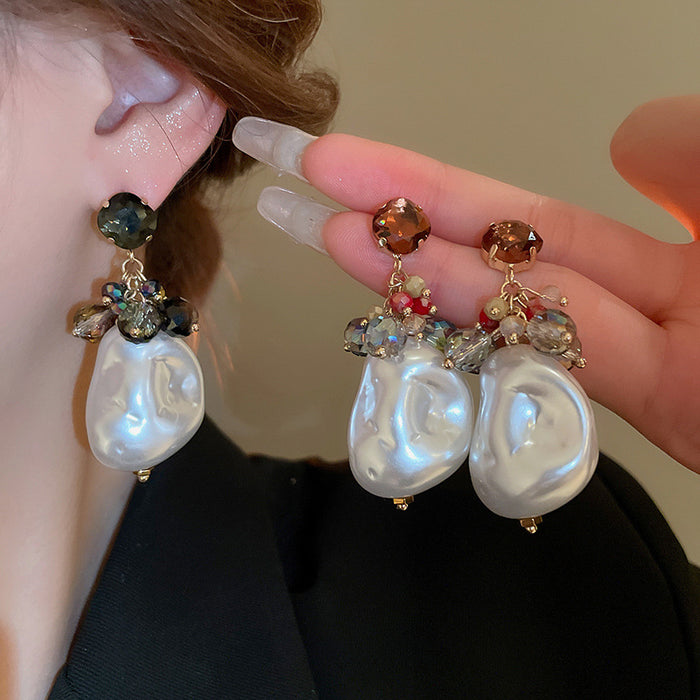 Black Crystal And Pearl Drop Stud Earrings Statement Jewelry