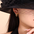 Gold Geometric Open Hoop Earrings White Pearl Accents view 3