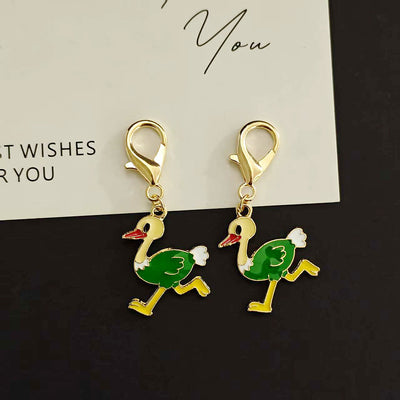 Main product view of green Ostrich Figure Charm with Gold Tone Lobster Clasp