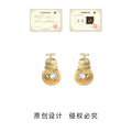 Gold Fluted Gourd Earrings Crystal Center Clip and Stud view 3
