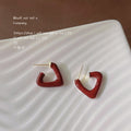 Wine Red Enamel Geometric Triangle Open Stud Earrings view 4