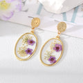 Gold Tone Oval Clear Resin Pressed Flower Drop Earrings view 5