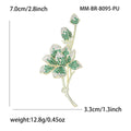 Pave Crystal Magnolia Branch Brooch Green Pink Pin view 6