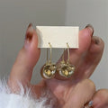 Gold Tone Crystal Heart And Pearl Long Hook Earrings view 6