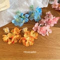 Colorful Fabric Flower Green Bead Dangle Stud Earrings view 4