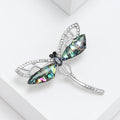 Silver Dragonfly Brooch Abalone Shell Wings Rhinestone Pin view 2