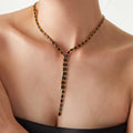 Gold Y-Lariat Necklace Rectangular Color Stones Purple Black view 3