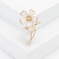 Mother of Pearl Flower Brooch Pearl Drop Stem Pin Metal Pin view 7