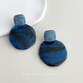 Deep Ice Blue Square Top And Large Round Resin Disc Stud Earrings view 1