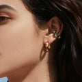 Enamel Flower Huggie Hoop Earrings Black Red and Blue view 2