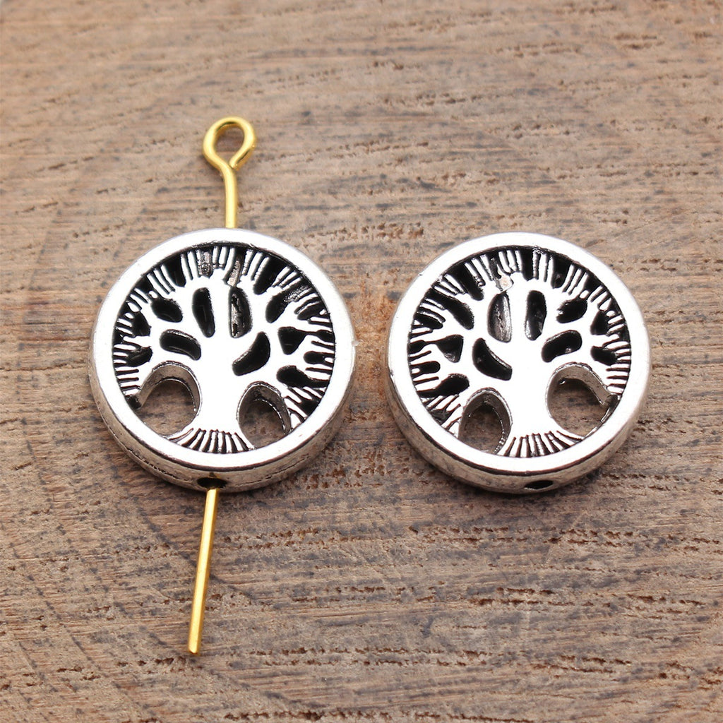 15x15x3.6mm 2.7g Antique Silver Zinc Alloy Round Tree Loose Metal Beads for Bracelet Jewelry Making