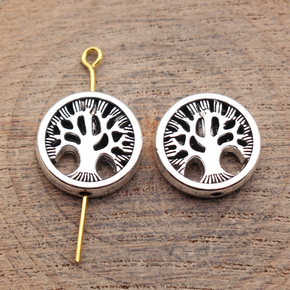 15x15x3.6mm 2.7g Antique Silver Zinc Alloy Round Tree Loose Metal Beads for Bracelet Jewelry Making