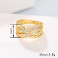 Gold Tone Cross Over Rope Texture Pave Band Finger Ring view 4