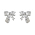 Silver Tone Crystal Pave Bow Stud Earrings Engraved Texture view 5