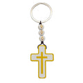 White Yellow Wood Cross Keychain Beaded Cord Charm view 6