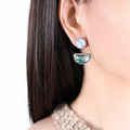 Gold Steel Cats Eye Green Resin Half Moon Drop Earrings view 7
