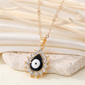 Gold Tone Crystal Halo Teardrop Evil Eye Pendant Necklaces in Four Colors view 4