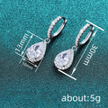 Silver Tone Teardrop Halo CZ Drop Huggie Hoop Earrings view 4
