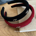 Velvet Fabric Bee Rhinestone Headband Red Black 2 Colors view 1