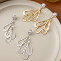 Pearl Stud Layered Teardrop Dangle Earrings Gold Silver view 1