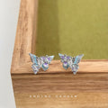 Silver-Tone Blue Purple Enamel Butterfly CZ Stud Earrings view 2