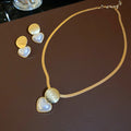 Heart Pearl Pendant Snake Chain Necklace and Matching Studs view 6
