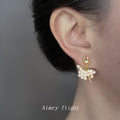 Gold Pearl Ballet Girl Bow Figure Drop Stud Earrings view 2