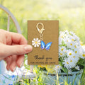 Blue Butterfly Daisy Gold Lobster Clasp Enamel Keychain view 6