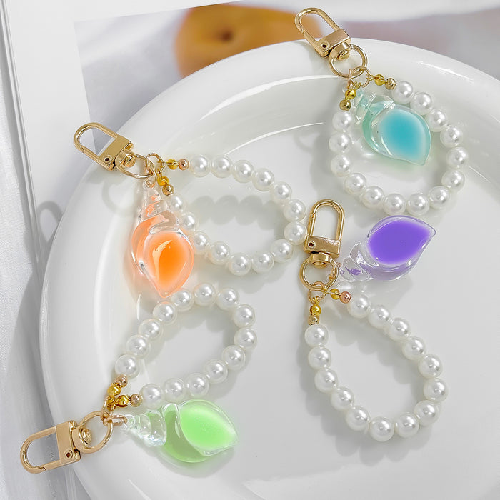 Pearl Loop Snail Shell Charm with Gold Tone Swivel Clasp