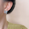 Silver Blue Liquid Butterfly Clear Stone Studs Pair view 2