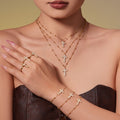 Gold Stainless Steel Zircon Cross Necklace Bracelet Ring Earrings view 2