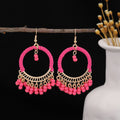 Pink Green White and Rainbow Bead Fringe Wrapped Hoops view 6