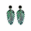 Black White Layered Leaf Long Statement Stud Earrings view 5