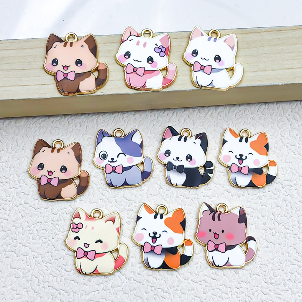 Enamel Zinc Alloy Cute Cat Charm Pendant for DIY Bracelet Keychain Jewelry Accessories