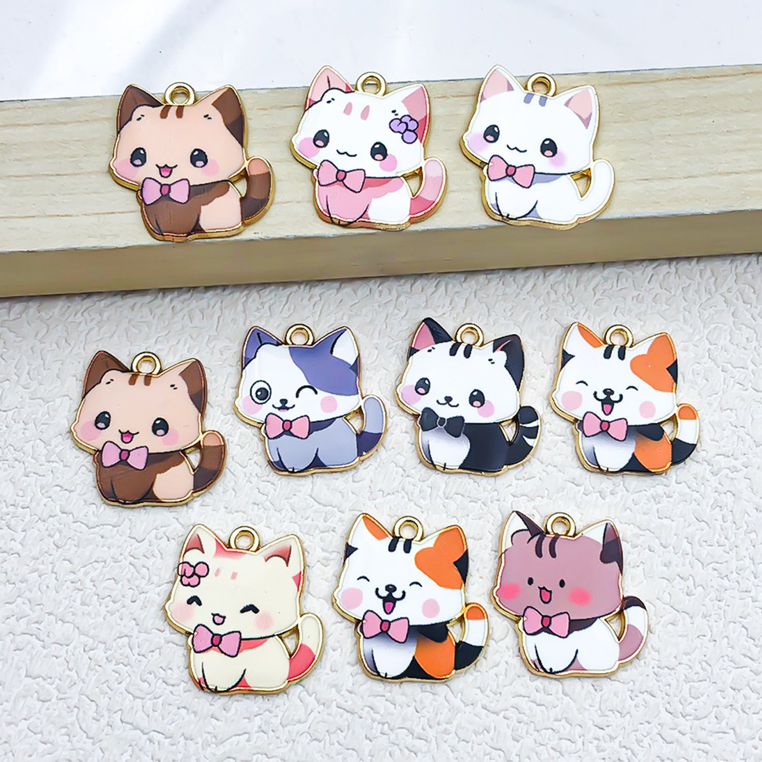 Enamel Zinc Alloy Cute Cat Charm Pendant for DIY Bracelet Keychain Jewelry Accessories