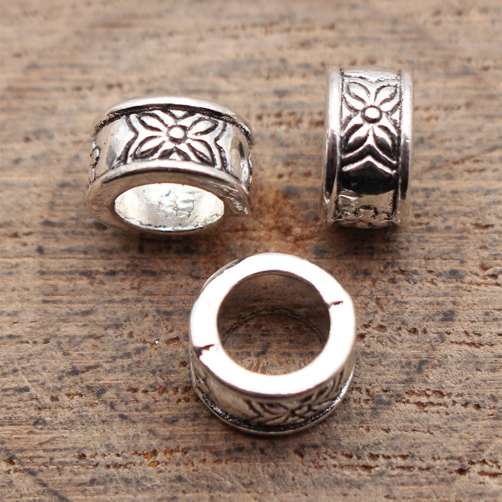 8x8x4.4mm 0.72g Multicolor Zinc Alloy Engraved Flower Texture Large Hole Spacer Beads for Bracelet Making