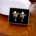 Clear Glitter Butterfly Rose Pearl Drop Earrings Studs view 1