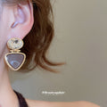 Brown Triangle Drop Earrings with Clear Crystal Studs view 3