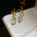 Gold Tone Heart And Pearl C Curve Stud Earrings Statement Pair view 4