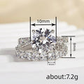 Round Solitaire And Baguette Two-Ring Set In Silver Tone view 4