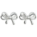 Silver Tone Double Loop Wire Ribbon Bow Stud Earrings For Women view 5