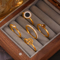 Gold Titanium Steel Tree Heart Black Disc Pavé Midi Rings view 4
