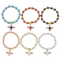 Winged Cross Bead Stretch Bracelets Six Colors Gold Spacers view 5