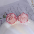 Chiffon Fabric Rose Flower Stud Earrings Pink Mint view 6