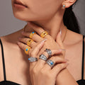 Wide Rope Band Ring Oval Turquoise Tiger Eye Steel view 4