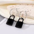 Silver Tone Enamel Padlock Huggie Drop Earrings in Five Colors view 3