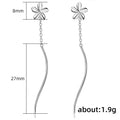 Silver Tone Flower Threader Earrings With Wavy Bar Drops view 5