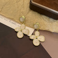 Beige Brown Lilac and Teal Five Petal Flower Drop Earrings view 3