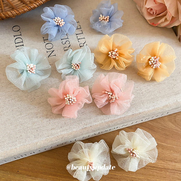 Soft Fabric Flower Stud Earrings In Five Pastel Color Options